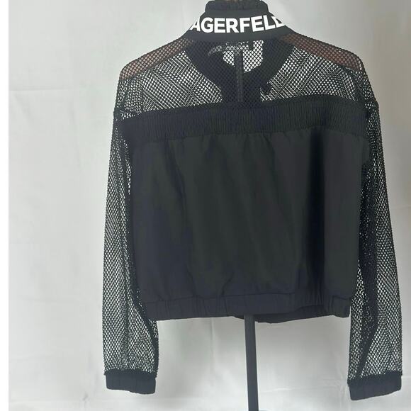 Karl Lagerfeld Paris Women’s Logo Mesh Track Jacket XS Black | Designer Zip - Picture 3 of 4
